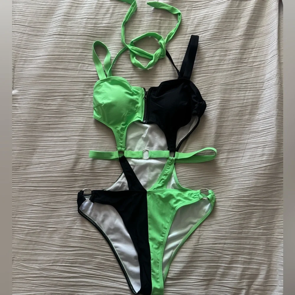 Color Block Cut Out One Piece - Picture 1 of 5